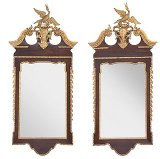 Pair of George III Style Mahogany and Giltwood Mirrors