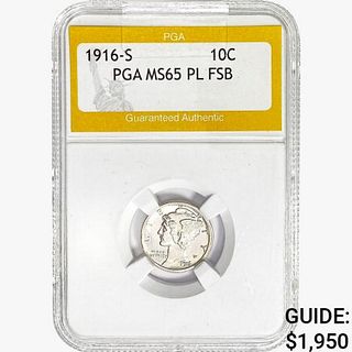 1916-S Mercury Silver Dime PGA MS65 PL FSB