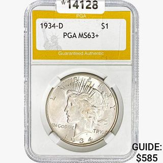 1934-D Silver Peace Dollar PGA MS63+ 