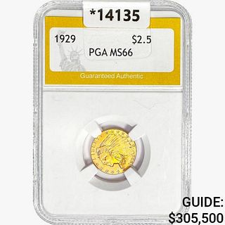 1829 $2.50 Gold Quarter Eagle PGA MS66 