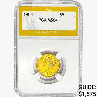 1904 $5 Gold Half Eagle PGA MS64 