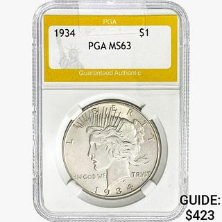1934 Silver Peace Dollar PGA MS63 