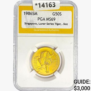 1986 SM Singapore 1/2oz Gold 50 Singold PGA MS69 