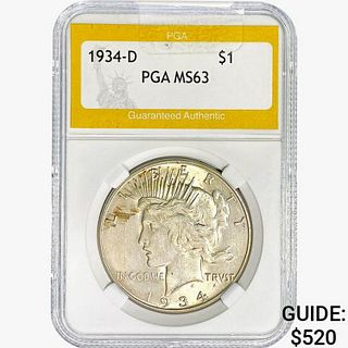 1934-D Silver Peace Dollar PGA MS63 