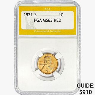 1921-S Wheat Cent PGA MS63 RED