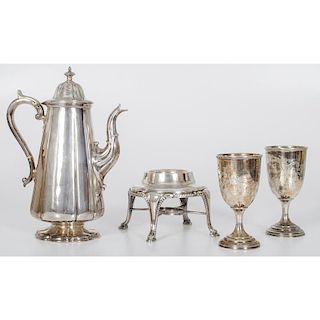 Silverplate Coffee Pot, Goblets and Other Items