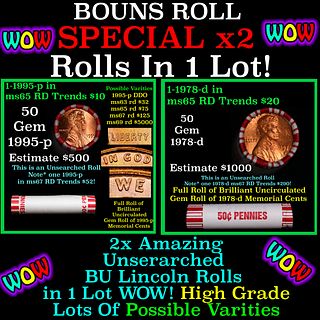 2x BU Shotgun Lincoln 1c rolls, 1978-d & 1995-p 50 pcs Each 100 Coins Total 50c
