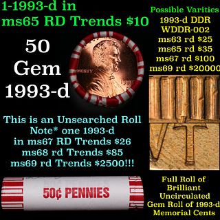 2x BU Shotgun Lincoln 1c rolls, 1961-p & 1993-d 50 pcs Each 100 Coins Total 50c