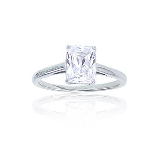 Decadence Sterling SIlver Rhodium 6x8mm Emeral Cut Solitare  Ring Size 8