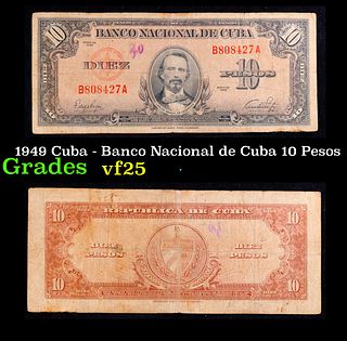 1949 Cuba - Banco Nacional de Cuba 10 Pesos  Grades vf+