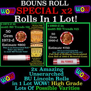 2x BU Shotgun Lincoln 1c rolls, 1969-d & 1972-d 50 pcs Each 100 Coins Total 50c