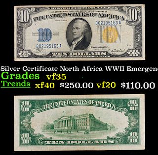 1934A $10 Silver Certificate North Africa WWII Emergency Currency Grades vf++