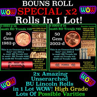 2x BU Shotgun Lincoln 1c rolls, 1982-p & 2002-d 50 pcs Each 100 Coins Total 50c
