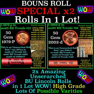 2x BU Shotgun Lincoln 1c rolls, 1979-p & 2003-d 50 pcs Each 100 Coins Total 50c