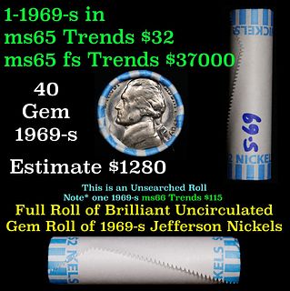 BU Shotgun Jefferson 5c roll, 1969-s 40 pcs Bank $2 Nickel Wrapper