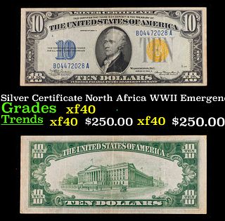 1934A $10 Silver Certificate North Africa WWII Emergency Currency Grades xf