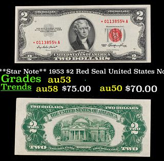 **Star Note** 1953 $2 Red Seal United States Note Grades Select AU