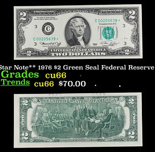 **Star Note** 1976 $2 Green Seal Federal Reserve Note Grades Gem+ CU