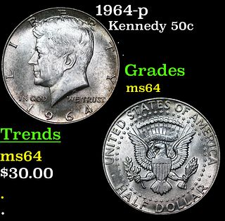1964-p Kennedy Half Dollar 50c Grades Choice Unc