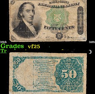 1870's US Fractional Currency Fourth Issue 50 Cents Note, Samuel Dexter Fr-1379 Grades vf+