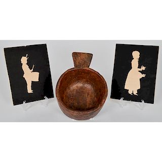 Wooden Handled Bowl and Silhouettes, Plus