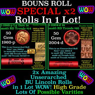 2x BU Shotgun Lincoln 1c rolls, 1960-p & 2004-d 50 pcs Each 100 Coins Total 50c