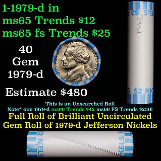 BU Shotgun Jefferson 5c roll, 1979-d 40 pcs Bank $2 Nickel Wrapper