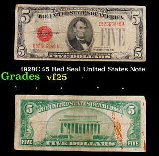 1928C $5 Red Seal United States Note Grades vf+
