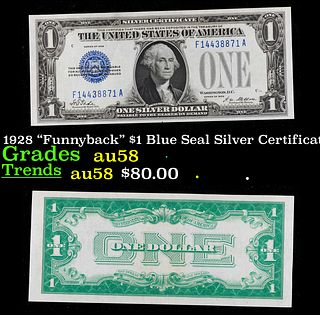 1928 "Funnyback" $1 Blue Seal Silver Certificate Grades Choice AU/BU Slider