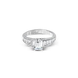 DECADENCE Sterling Silver 6x8mm Emerald Cut  Ring With Graduated Baguette Band Size 9