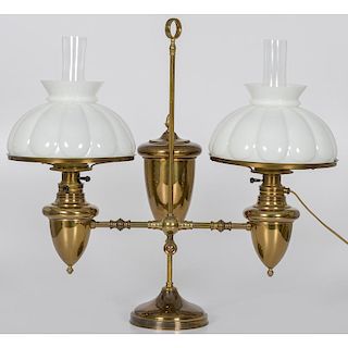 Double Student Lamp with Milk Glass Shades