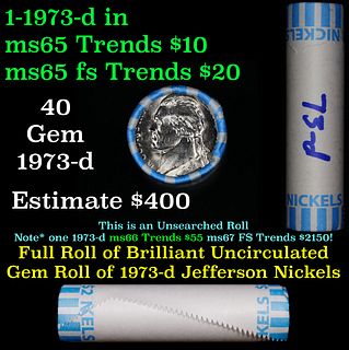 BU Shotgun Jefferson 5c roll, 1973-d 40 pcs Bank $2 Nickel Wrapper