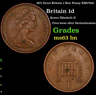 1971 Great Britain 1 New Penny KM#?915 Grades Select Unc BN
