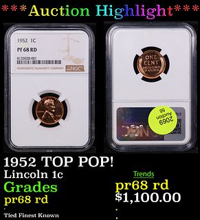 Proof ***Auction Highlight*** NGC 1952 Lincoln Cent TOP POP! 1c Graded pr68 rd By NGC (fc)