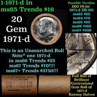 BU Shotgun Kennedy 50c roll, 1971-d 20 pcs Federal Reserve Bank of Minneapolis Wrapper $10