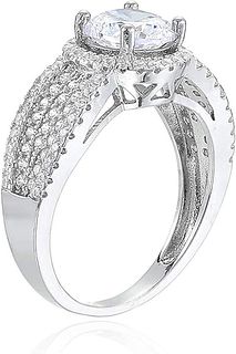 Decadence Sterling Silver 7mm round pave  ring with indented band