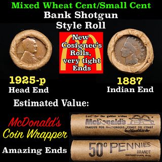 Small Cent Mixed Roll Orig Brandt McDonalds Wrapper, 1925-p Lincoln Wheat end, 1887 Indian other end, 50c