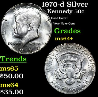 1970-d Kennedy Half Dollar Silver 50c Grades Choice+ Unc
