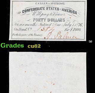 1861 Confederate States Forty Dollars Note Grades Select CU