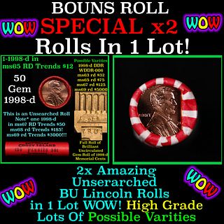 2x BU Shotgun Lincoln 1c rolls, 1998-d & 2009-d 50 pcs Each 100 Coins Total 50c
