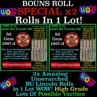 2x BU Shotgun Lincoln 1c rolls, 1995-p & 1963-p 50 pcs Each 100 Coins Total 50c