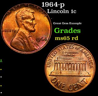 1964-p Lincoln Cent 1c Grades GEM Unc RD