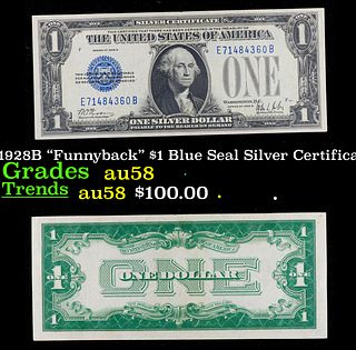 1928B "Funnyback" $1 Blue Seal Silver Certificate Grades Choice AU/BU Slider