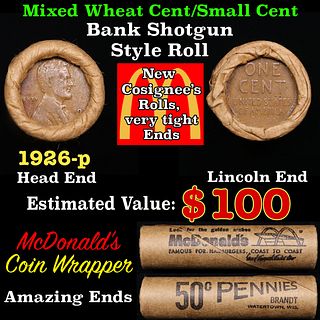 Lincoln Wheat Cent 1c Mixed Roll Orig Brandt McDonalds Wrapper, 1926-p end, Wheat other end