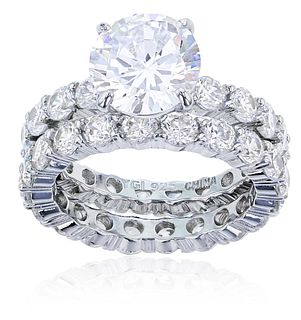 Decadence Sterling Silver Rhodium 9mm Round Cut Duo Cubic Zirconia Wedding Band Set size 9