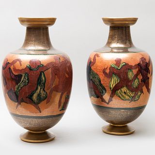 Pair of Jean Mayodon for Sèvres Art Deco Porcelain Vases
