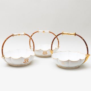 Group of Three Sevres Porcelain Monogrammed Baskets