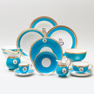 Assembled Minton Turquoise Ground Porcelain Table Service