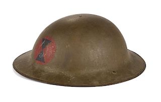 U.S. WW I 7th ''Hourglass'' division Brodie helmet, with original liner, stamped FKS 6 on undersid