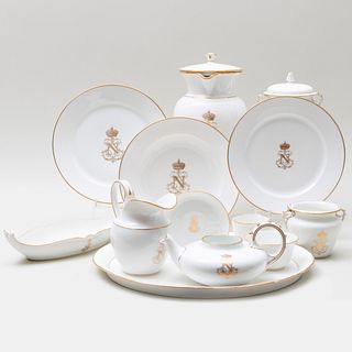 Assembled Sevres Napoleon Gilt Decorated Porcelain Part Service